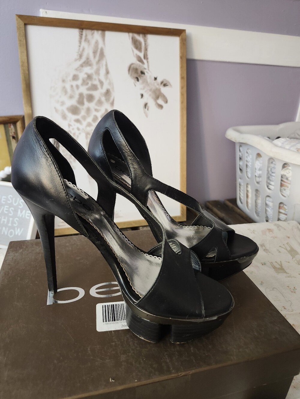 bebe Black Strappy Platform Stiletto Heels